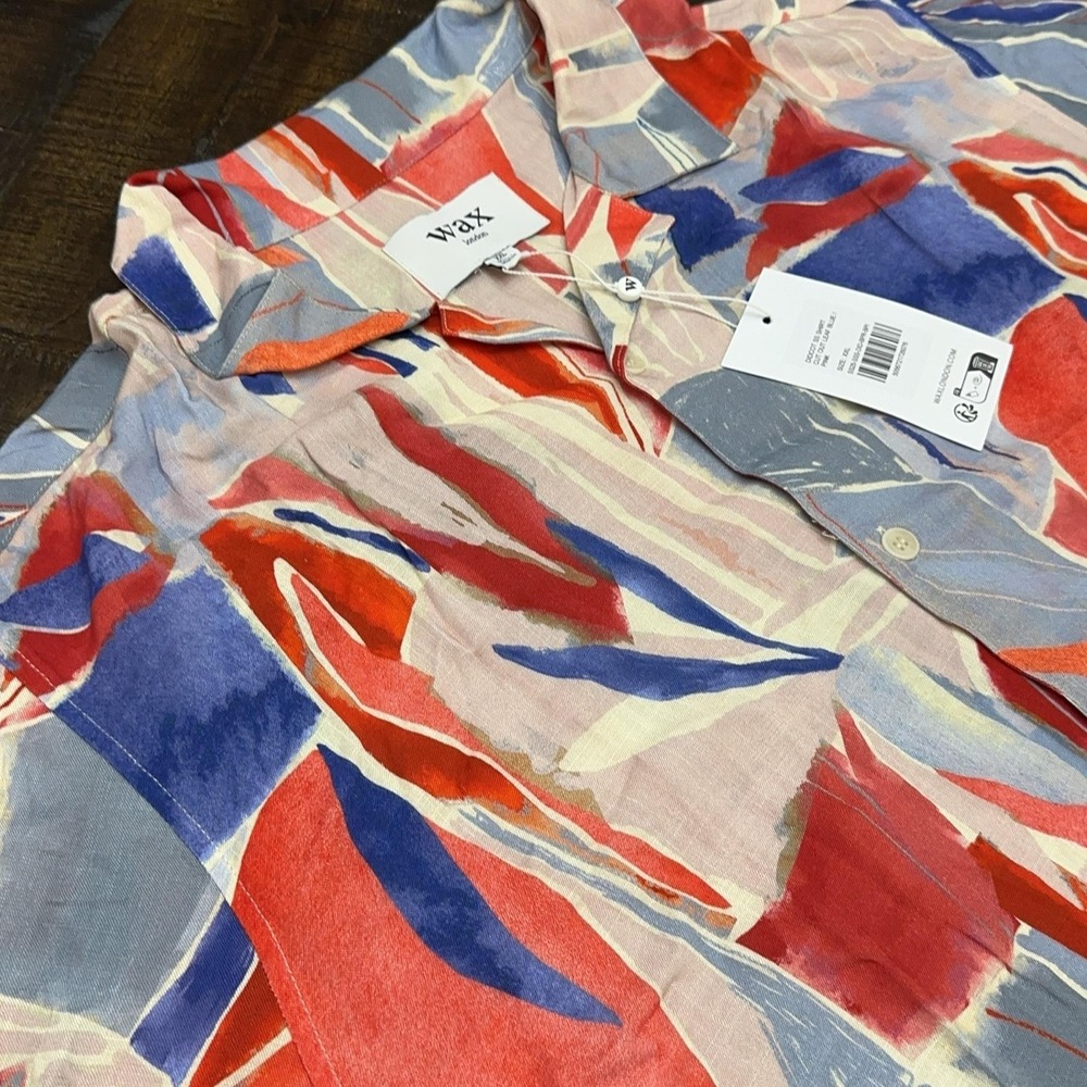 Wax London Didcot SS Shirt Mens 2XL Multicolor Cut Out Leaf Viscose Button Up